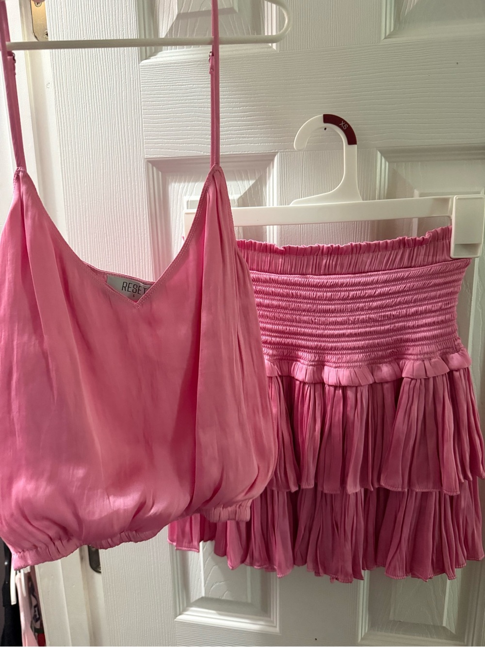 Pink Satin Camisole & Tiered Mini Skirt Set